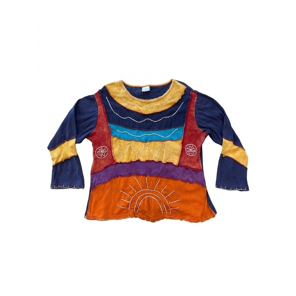 Greater Good Patchwork Pullover Women XXL Nepal Cotton Festival Boho Sunny Shine
